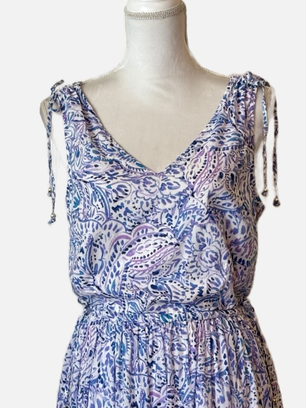 Talbots Tiered Cotton Maxi Dress Watercolor Medallions Women’s 12 - Picture 5 of 15